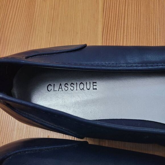 Classique navy blue square toe ballet flats size 10W minimalist neutral office - Picture 3 of 11